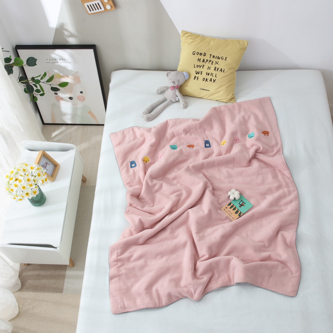 Summer pure cotton double-layer gauze air-conditioned quilt for newborns, washed and embroidered baby summer quilt pic 21