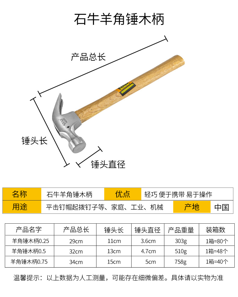 Sheep horn hammer, one-piece hammer, nail screwdriver, iron hammer, hardware tools, wooden handle, sheep horn hammer, decoration hammer, fiber handle, hammer head pic 9