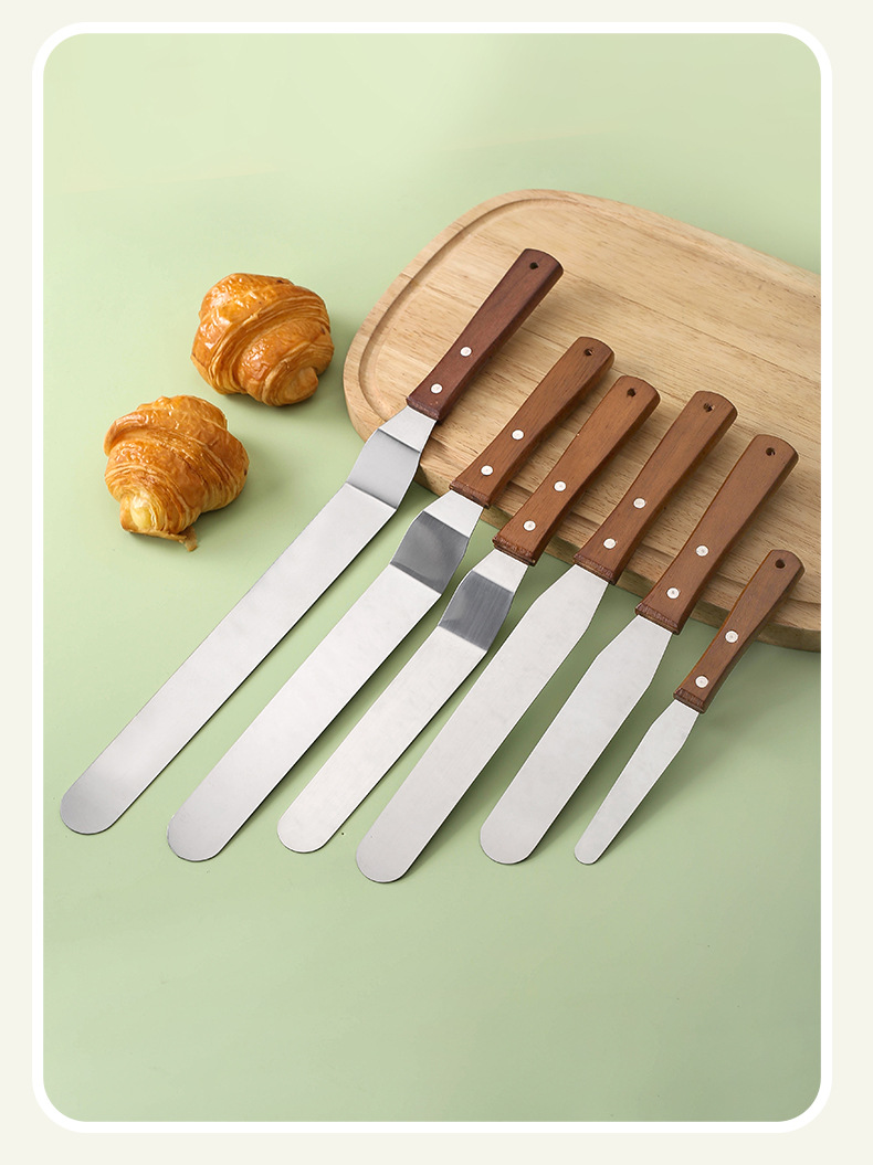 烘焙工具 不锈钢奶油抹刀 吻刀 蛋糕裱花刮刀脱模刀搅拌棒木柄刀详情10