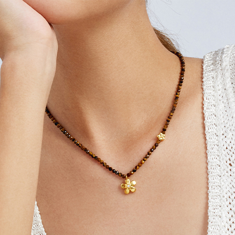 新款花间雨串珠项链锁骨链虎眼石晶石女拉丝小众轻奢配饰ins饰品详情9