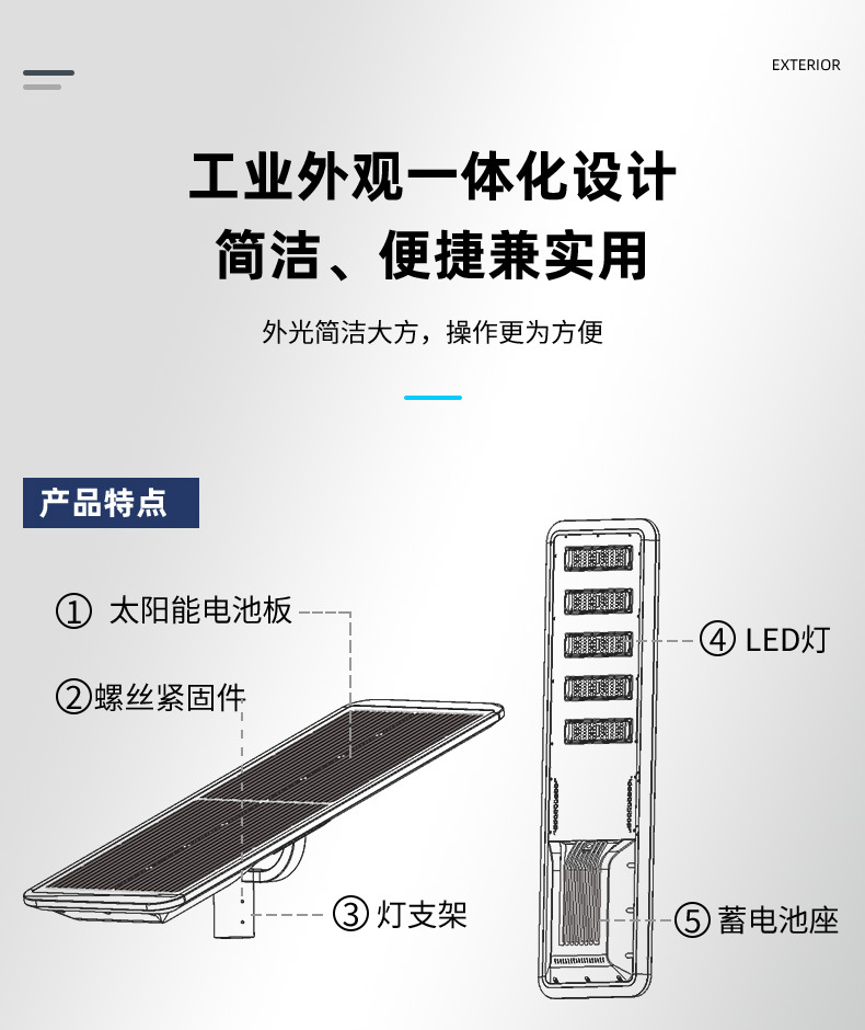 户外防水庭院壁灯 太阳能一体化路灯照明投光灯 天黑自动亮定制款 太阳能灯环保节能详情12