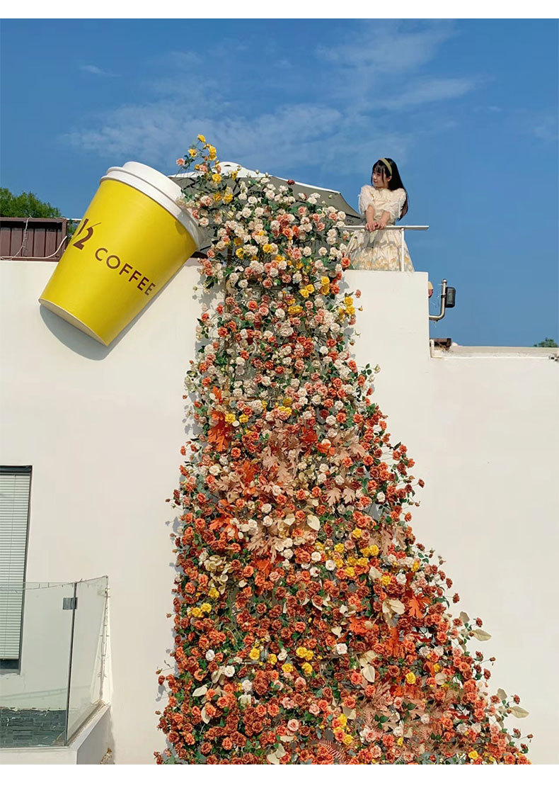 定制婚庆玫瑰瀑布仿真花假花瀑布墙网红玫瑰花背景墙情人节花详情21