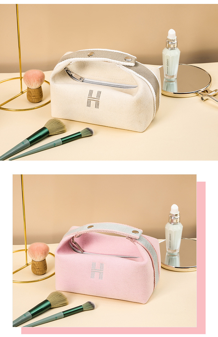 便携化妆包立体补妆袋手提化妆品收纳包随身洗漱包防水简约帆布包详情12