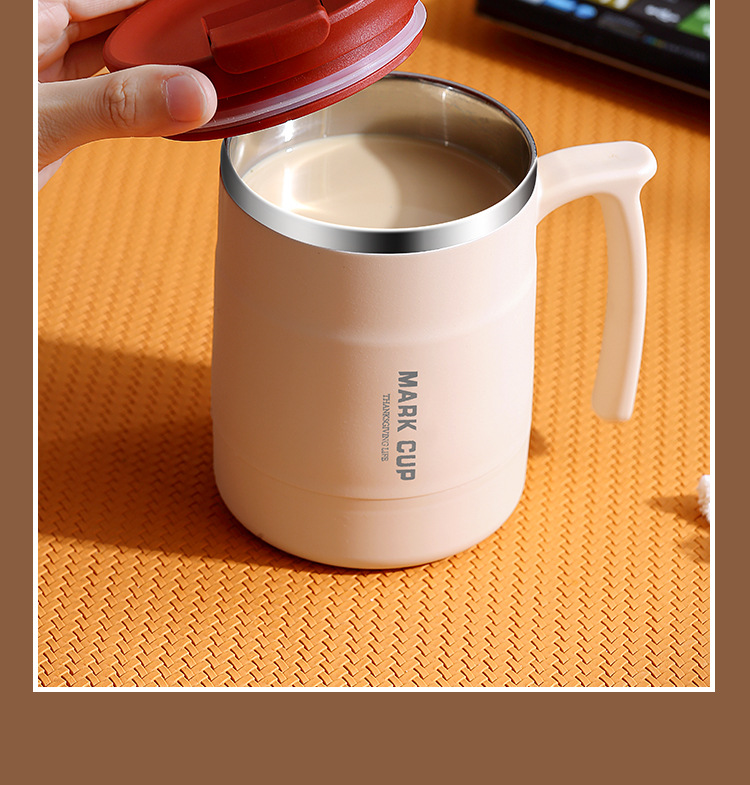 304 stainless steel mugs, portable coffee cups, thermos flasks, household red breakfast cups with spoon LIDS, office water cups pic 13