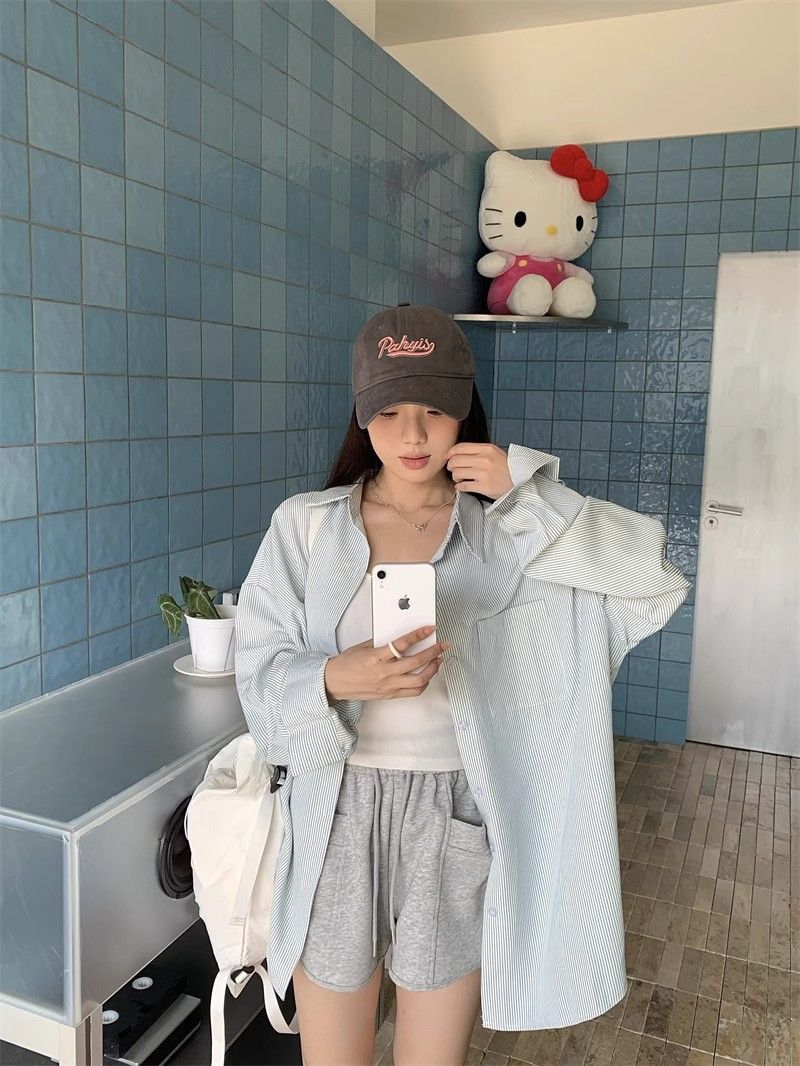 复古港风条纹衬衫外套女春夏长袖休闲垂感衬衣设计感上衣跨境批发详情24