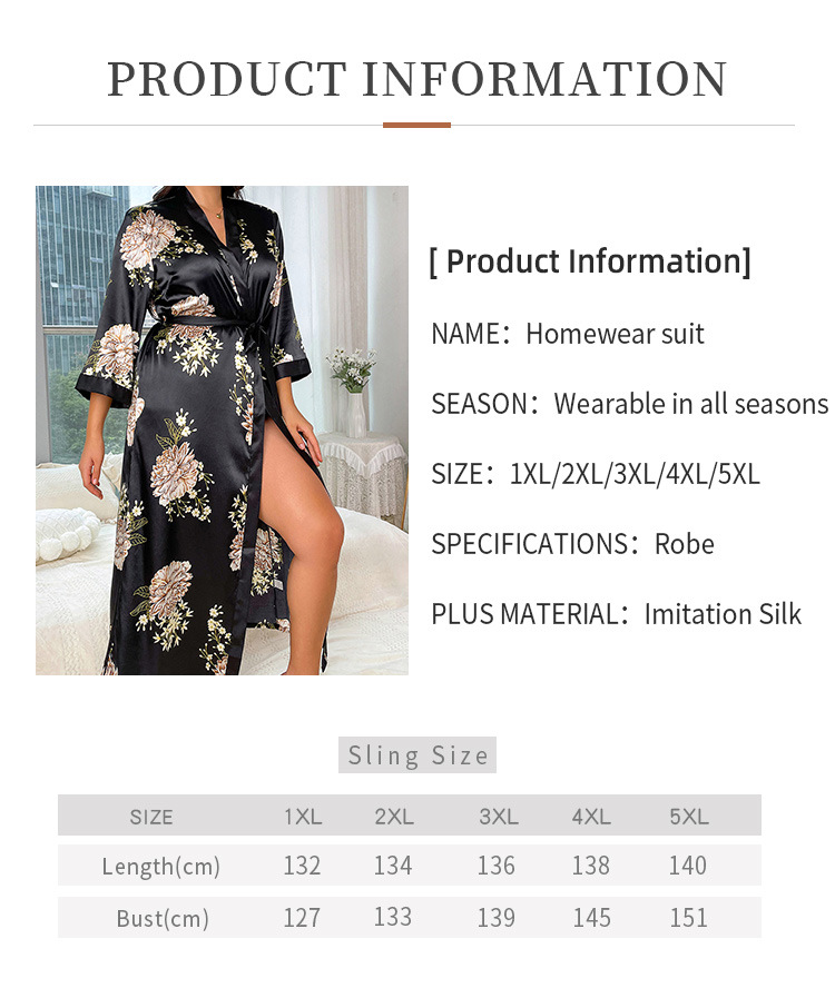 雅尼纺YANNI跨境加肥加大码睡衣女时尚休闲宽松印花睡衣女长款仿真丝性感睡裙 中东南美外贸出口批发详情3