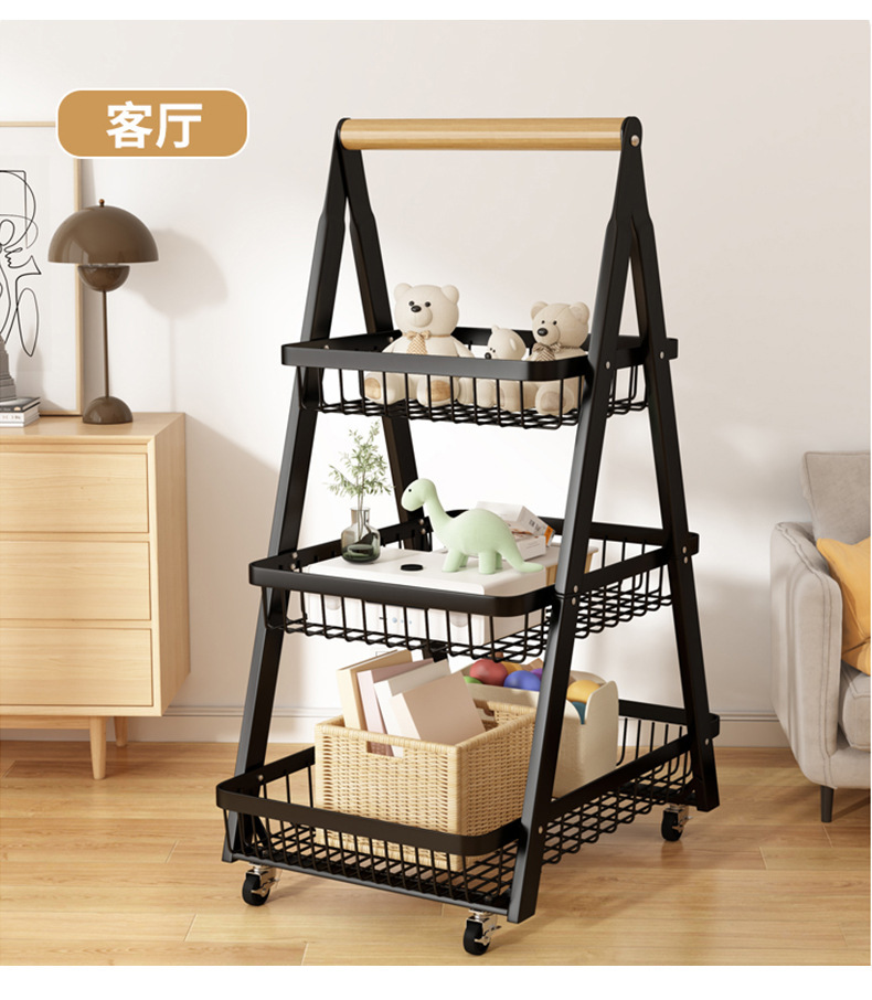 简约置物架家用免打孔厨房多层收纳篮客厅零食可移动小推车置物架详情18