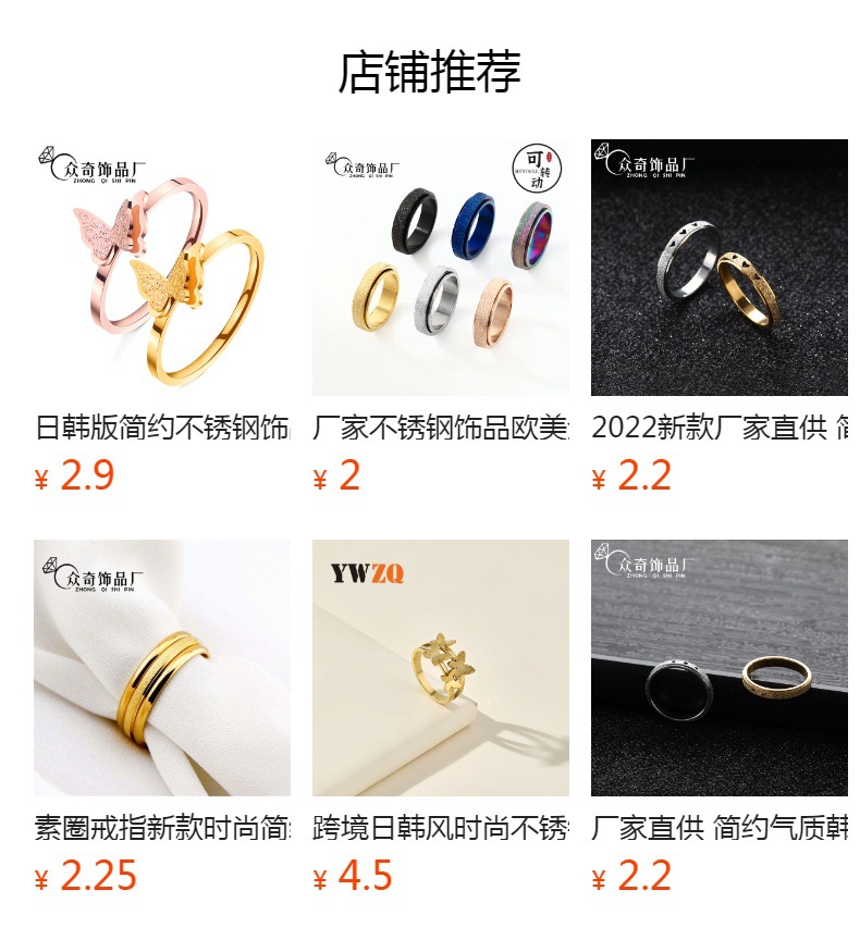 欧美跨境不锈钢饰品玫瑰金色2/4/6/8mm磨砂钛钢戒指男女小众厂家详情1