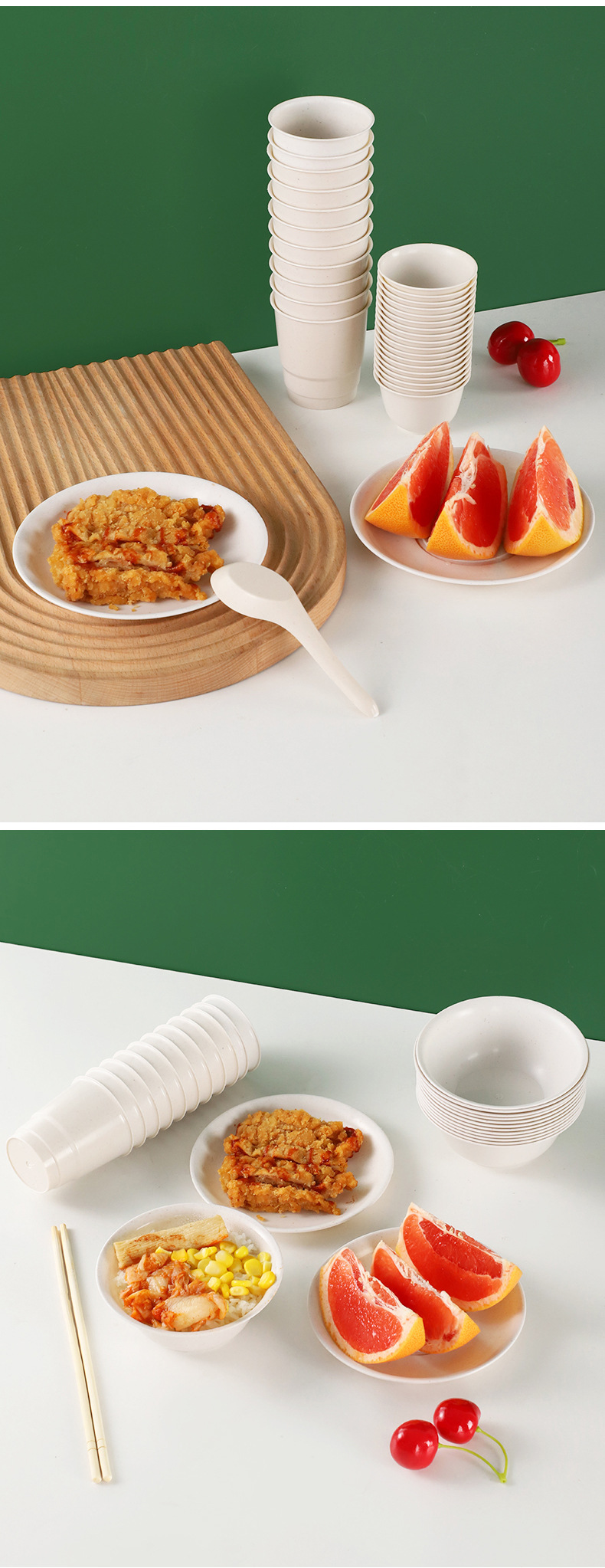 稻壳一次性餐具四件套套装家用广告盘子碟子露营塑料餐盘一次性碗详情21