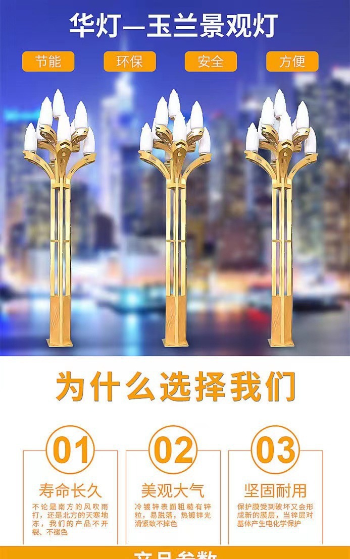 Outdoor magnolia lamps, square Chinese lanterns, solar street lamps, courtyard landscape lamps, 6-meter, 8-meter, 10-meter, 12-meter high-pole lamps pic 4