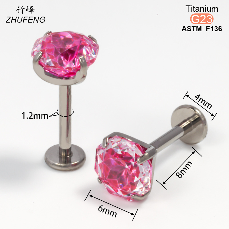 F136钛合金耳钉螺旋内牙四爪镶锆石爆闪高级感耳骨钉耳饰详情13