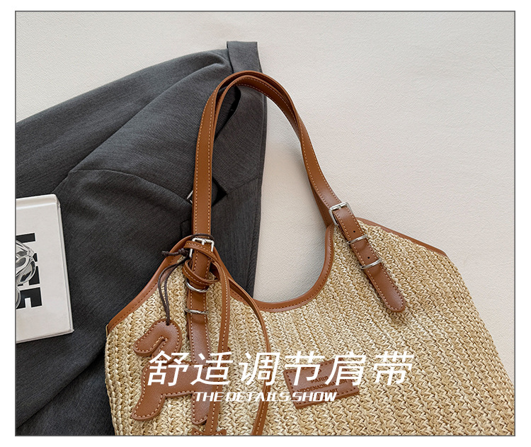 Large-capacity tote bag for women, 2025 new style hand-woven straw bag, commuting, seaside vacation, beach single-shoulder bag, national trend bag pic 7