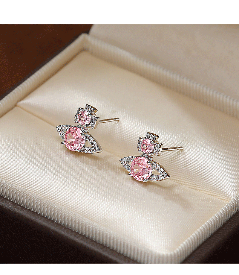 高版本西太后S925银针lsmene经典平面土星轨道满钻耳钉耳环耳饰品详情9