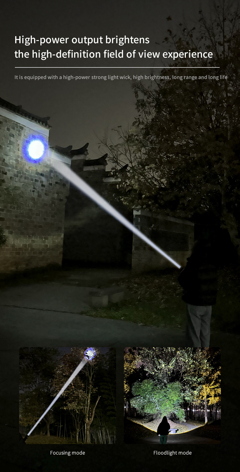 跨境热卖批发变焦强光手电快充铝合金远射充电宝高亮白激光手电筒详情6