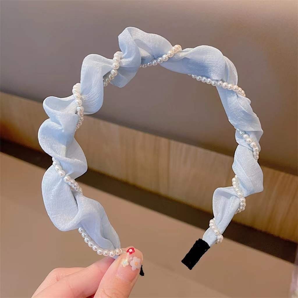 Pearl mesh hair band, Korean style, fresh and elegant headwear, retro and high-end, versatile headband, versatile wrapped hair accessory pic 4