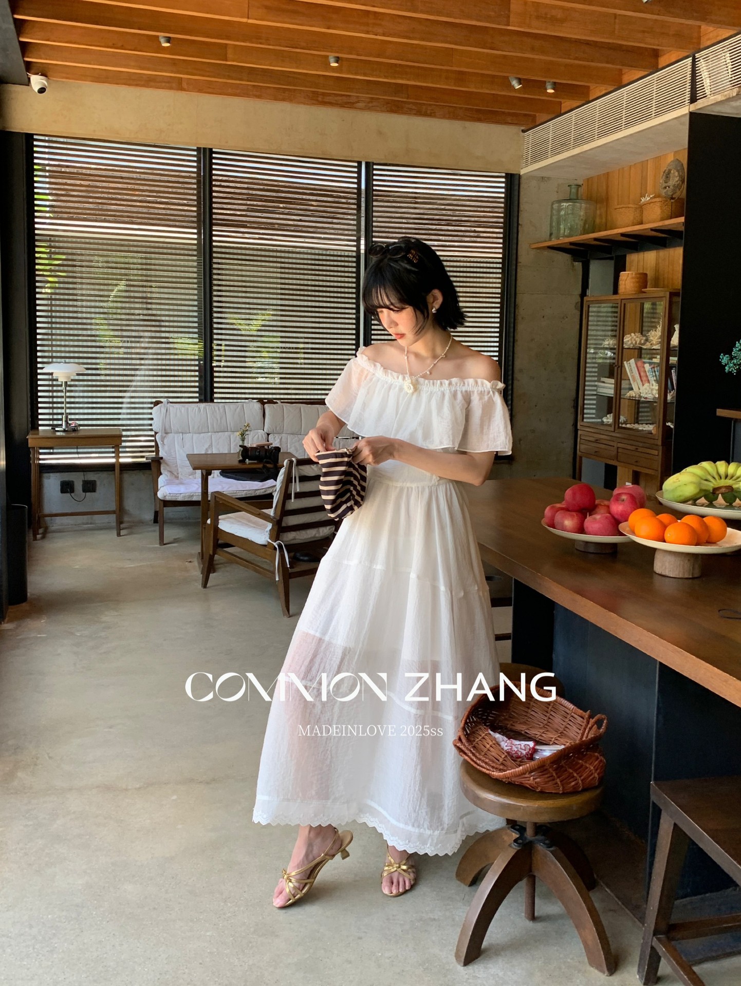 CZ ZHANG Summer French lace patchwork one-shoulder off-the-shoulder sexy slightly transparent texture dress for women B26857 pic 6