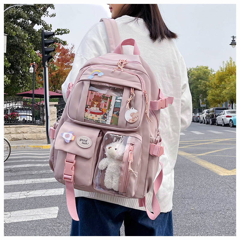跨境学生双肩包复古纯色小清新休闲书包初中生电脑背包大学生书包详情17