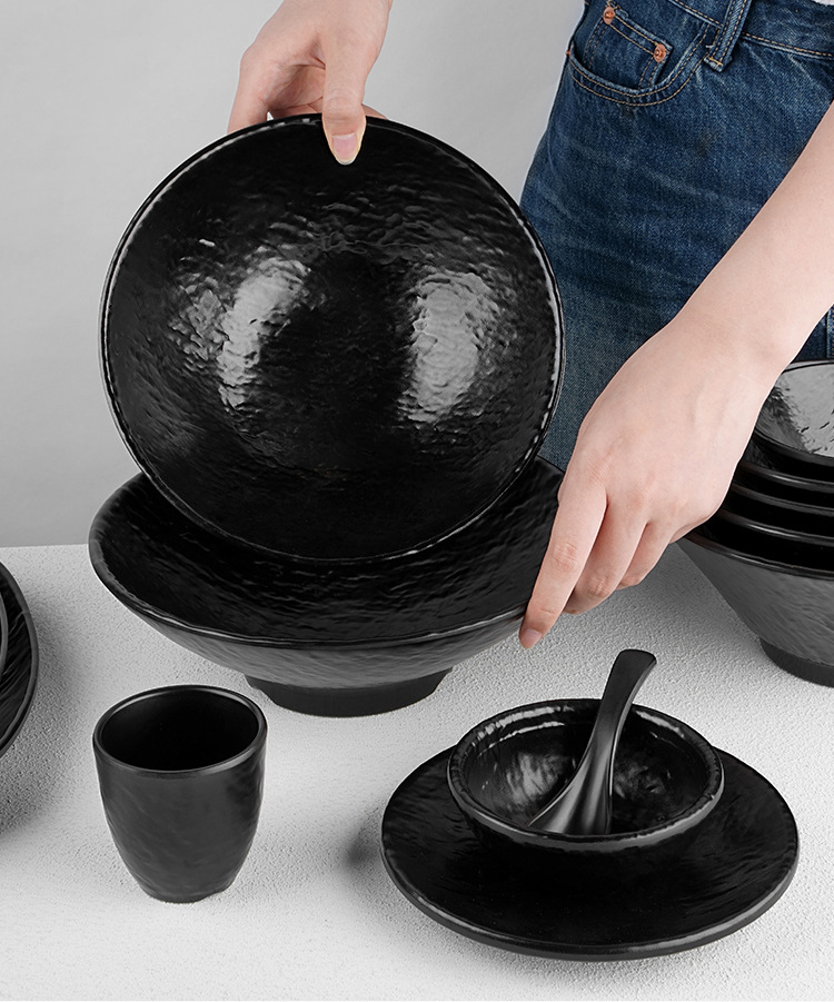 密胺餐具火锅碟子黑色商用盘子餐厅日式塑料磨砂碗拉面碗麻辣烫米详情23