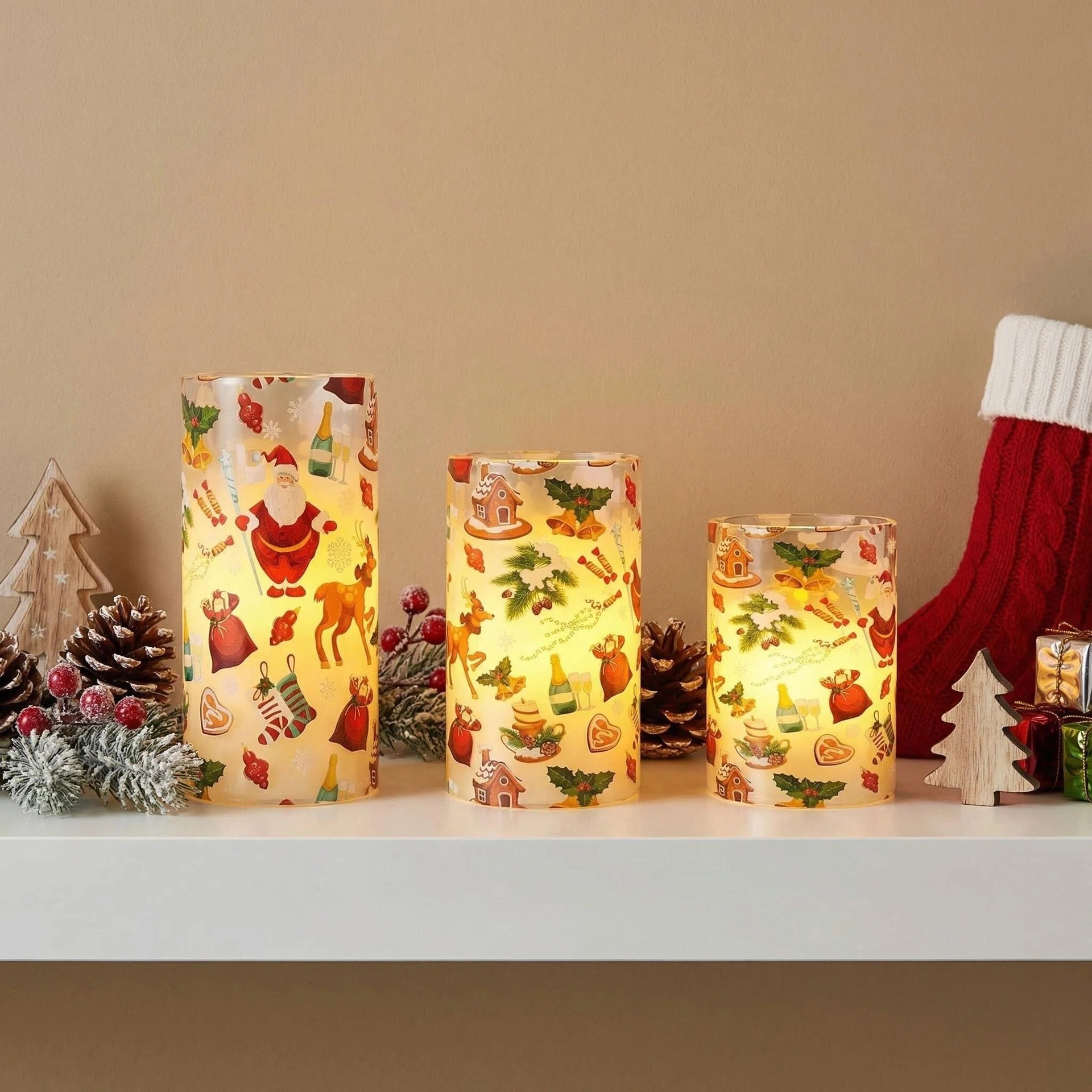 Uv-printed new Santa Claus replaceable pattern illuminated decorative candle 7.5 electronic candle factory direct sales pic 9