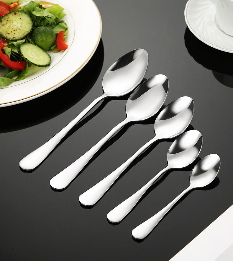 不锈钢勺子家用吃饭汤勺长柄甜品圆尖勺酒店1010西餐具牛排刀叉勺详情20