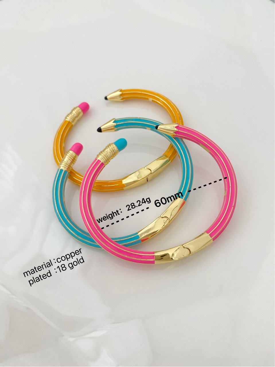 Cross-border new product pencil eraser bracelet, personalized and creative fashion style, enamel color open bracelet with a patchwork feel, for women pic 4