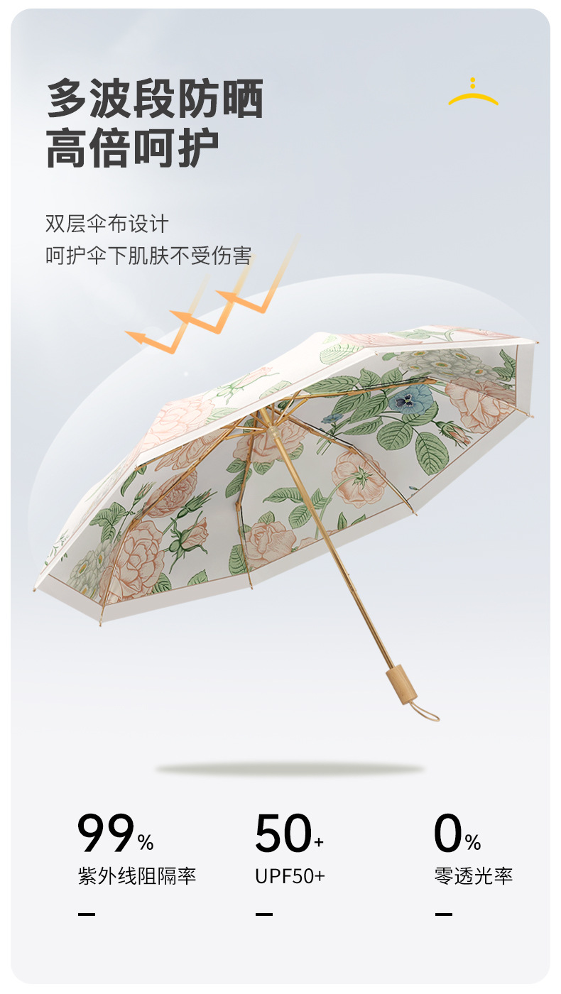 新款定制复古花型手动伞双面花色遮阳伞三折防晒太阳伞晴雨两用伞详情13