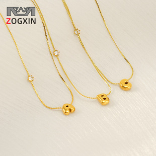 Cross-border 18K gold shell round stainless steel letter necklace, fashionable European and American titanium steel ring 26-letter pendant for women pic 8