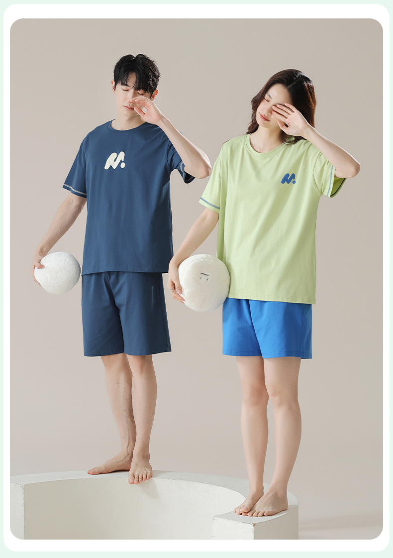 【抗菌新疆棉】短袖纯棉情侣睡衣女夏季男士睡衣夏薄款家居服套装详情17