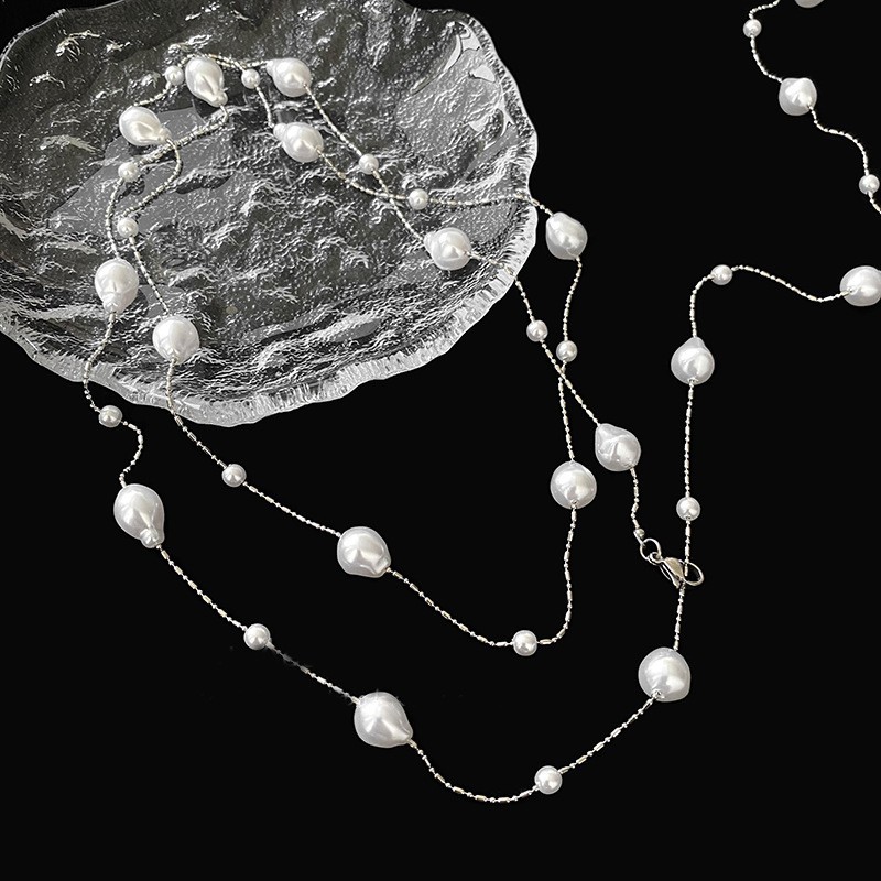 Irregular long pearl necklace, French light luxury style, sweater chain, niche simple and high-end necklace wholesale for women pic 79