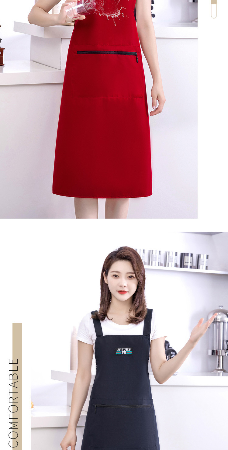 【 Chi Jia 】 Extended waterproof apron solid color simple kitchen home Zipper pocket dirt-resistant work clothes pic 13