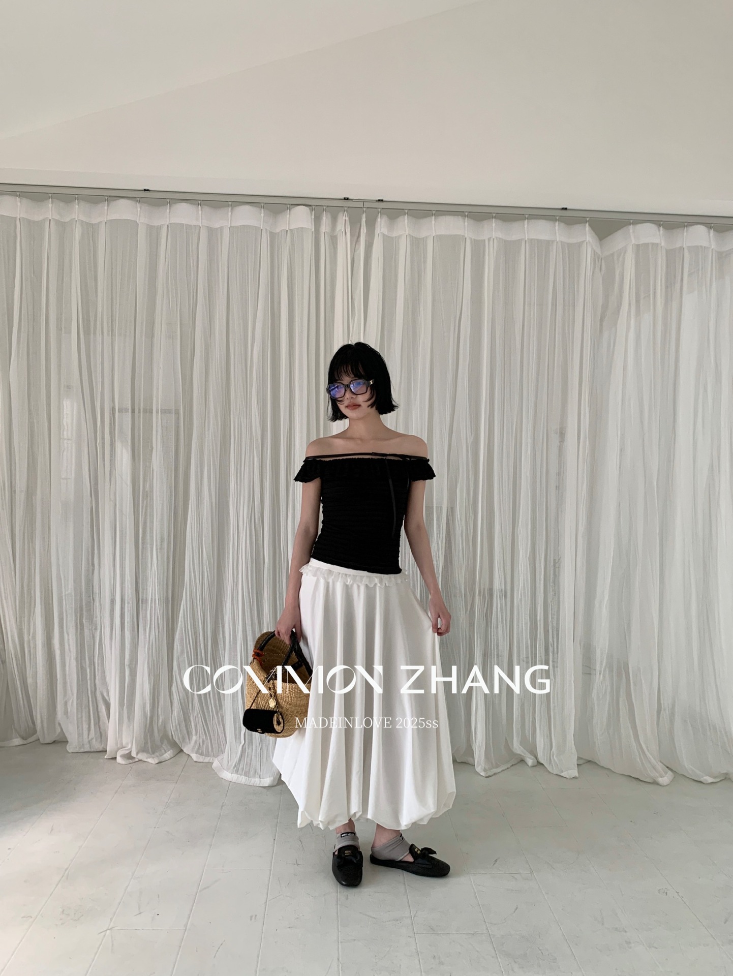 CZ ZHANG Summer French lace one-shoulder off-the-shoulder, contrasting color striped waist-cinching slim shirt B23795 pic 22