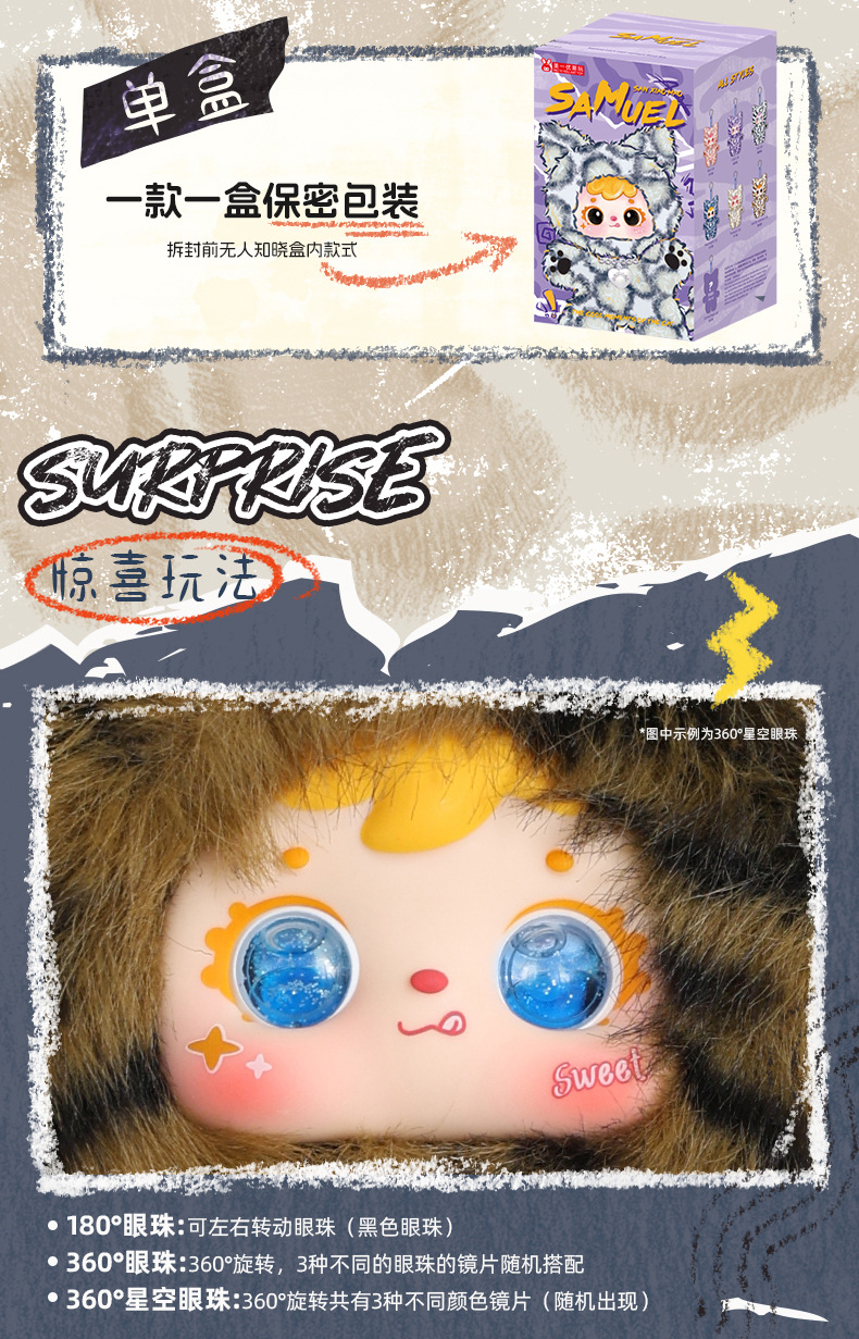 三小毛喵喵的酷炫时刻毛绒盲盒创意可爱卡通公仔闺蜜礼物跨境盲盒详情7