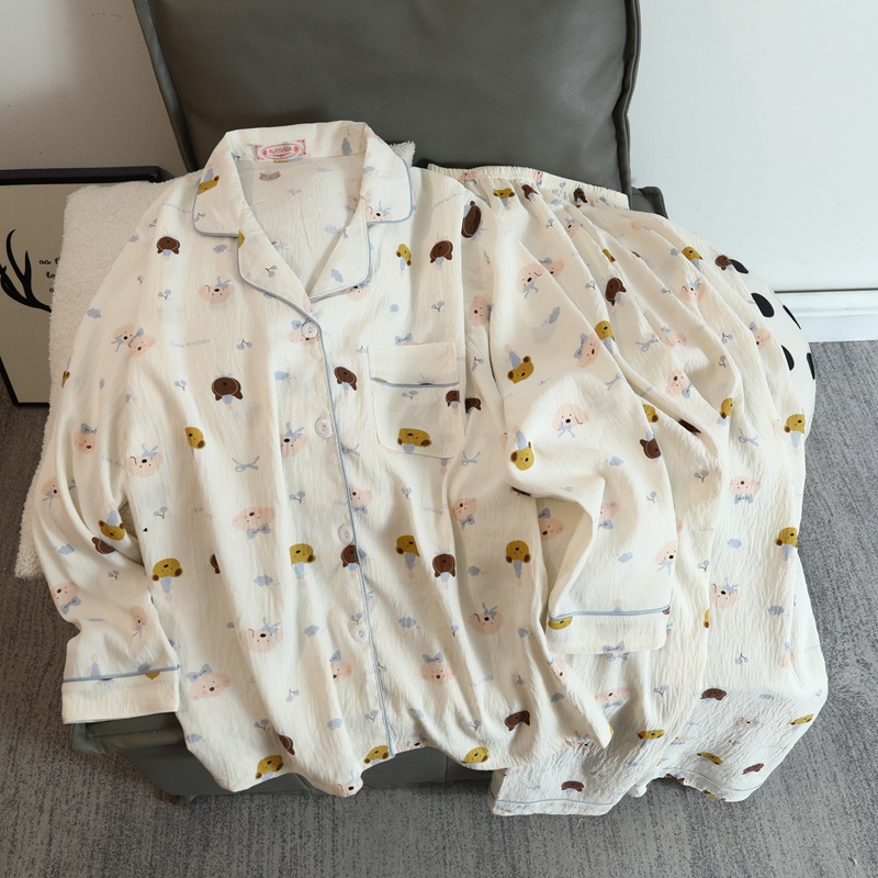 Cute cartoon mikko pajamas for girls in spring and autumn, cloud cotton long-sleeved, sweet student and Internet celebrity home wear set for summer pic 18