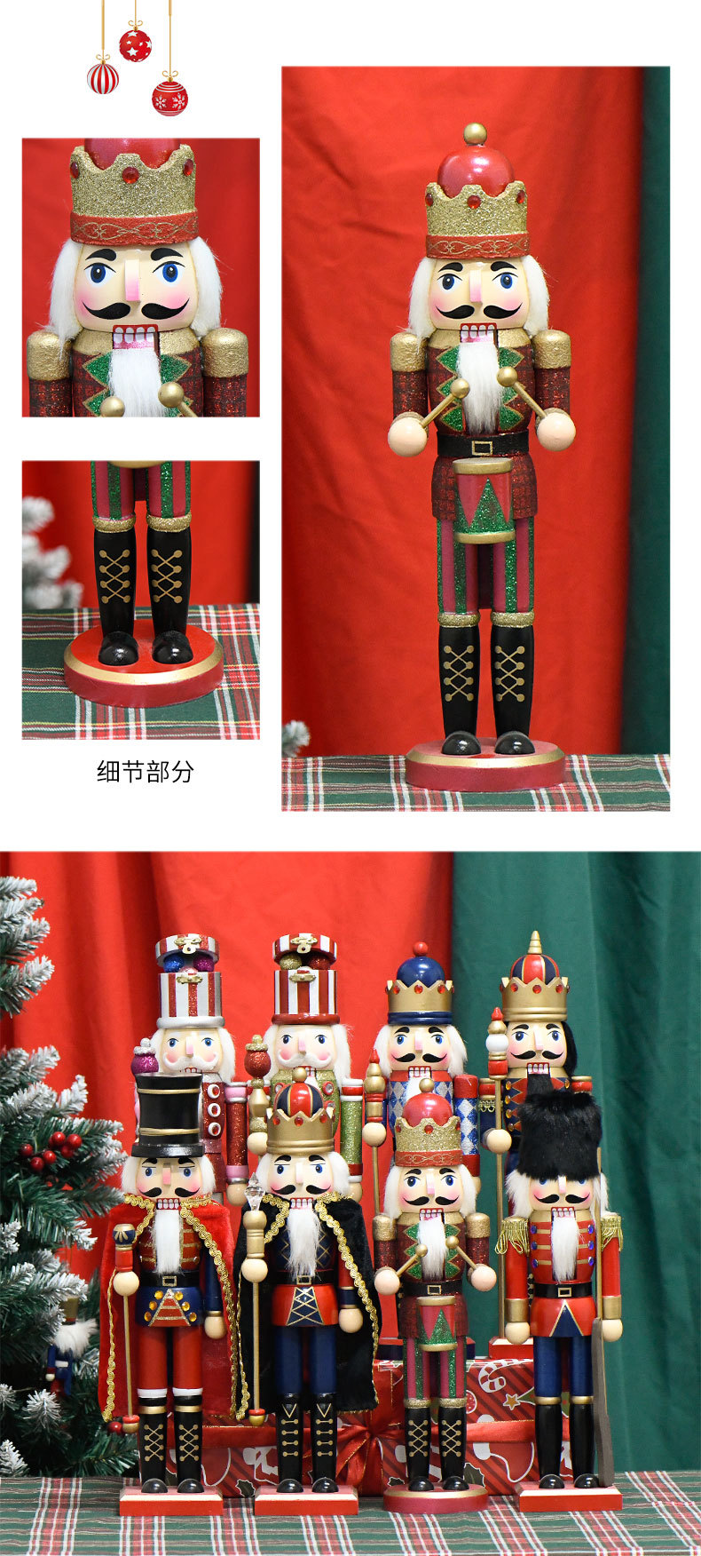 Holiday Christmas series 35cm - 38cm Nutcracker Glitter Pink Striped Series Cape King Painted Soldier wholesale pic 3