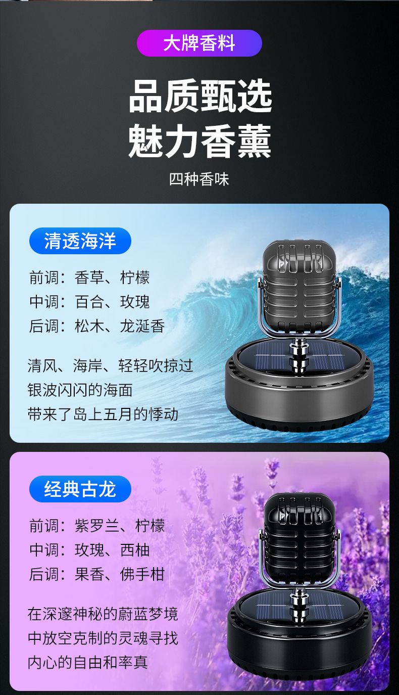 New solar-powered rotating microphone aromatherapy decorative item for cars, creative car perfume holder decoration, car fragrance pic 6
