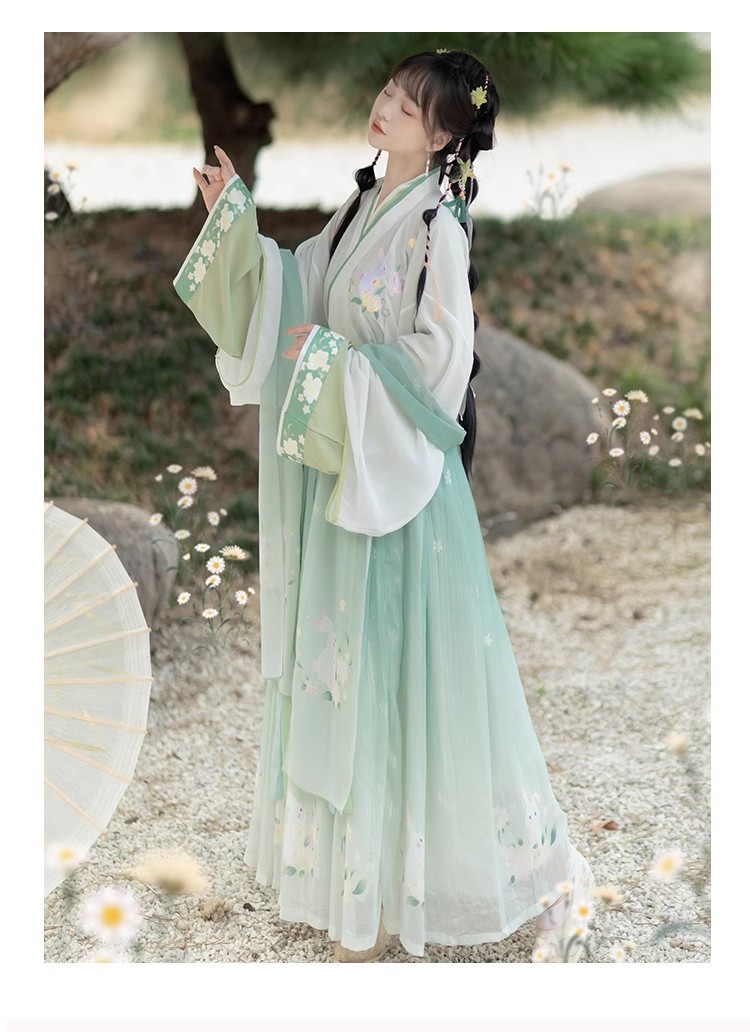 National trend embroidered waist-length cross-neck blouse and skirt set, adult Hanfu, female student chest-length printed spring and autumn style pic 15