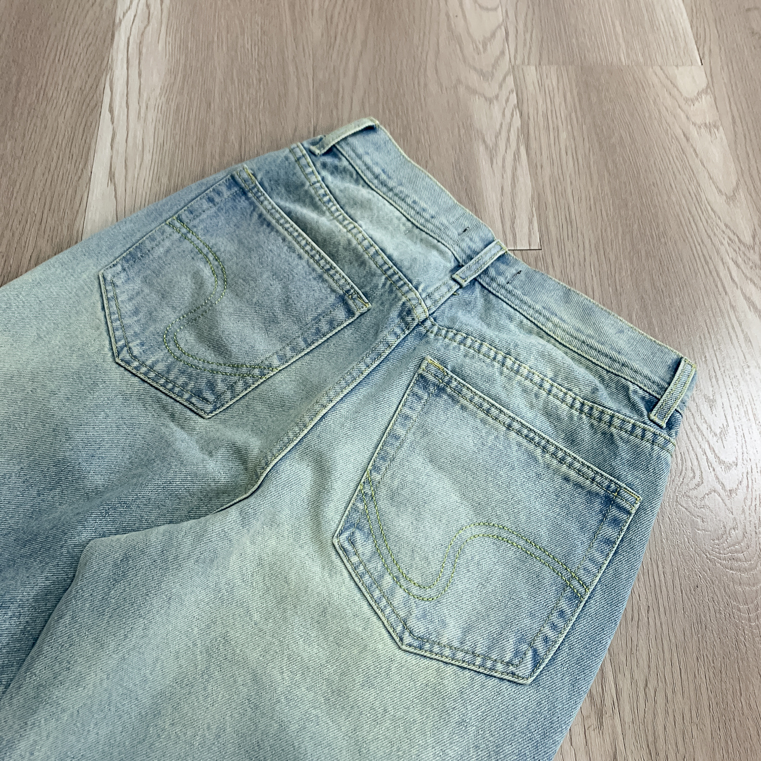 高货 冰蓝517风格水洗做旧猫须复古cleanfit直筒微喇男女牛仔长裤详情21