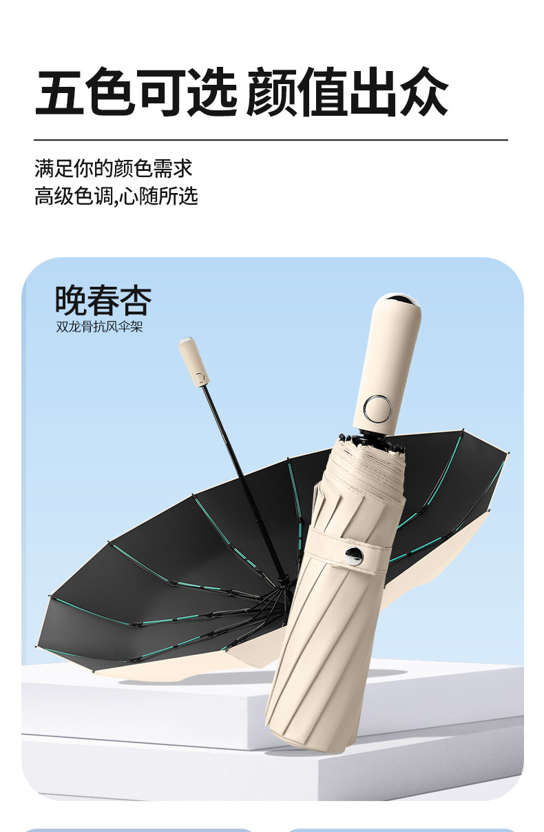 三折48骨自动雨伞大号黑胶防晒太阳伞批发晴雨伞广告伞折叠遮阳伞详情10