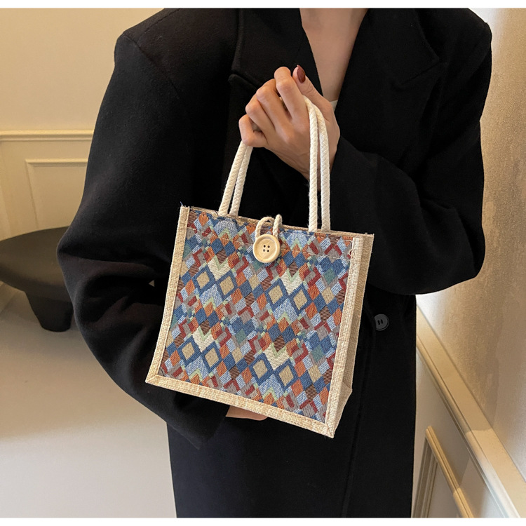 小众高级感防水麻布手提包秋冬季新款伴手礼袋现货批发手拎小挎包详情13