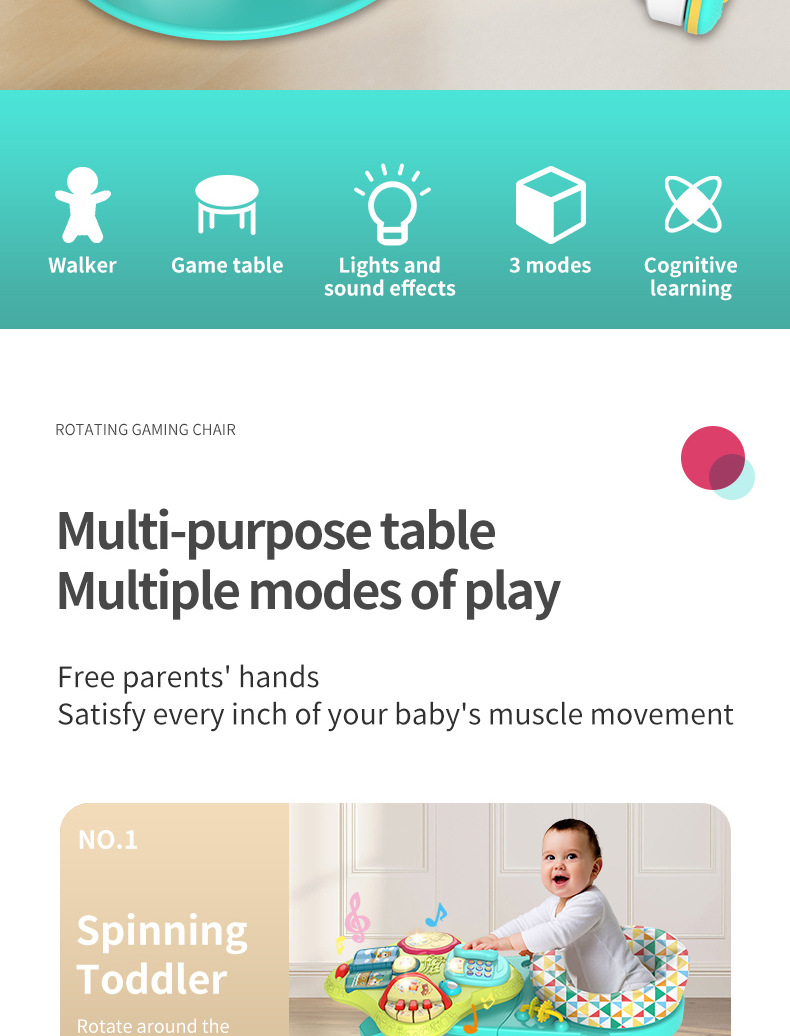 Baby three-in-one multi-functional rotating game table toy, early education and enlightenment learning table for newborns aged 1-3 pic 2