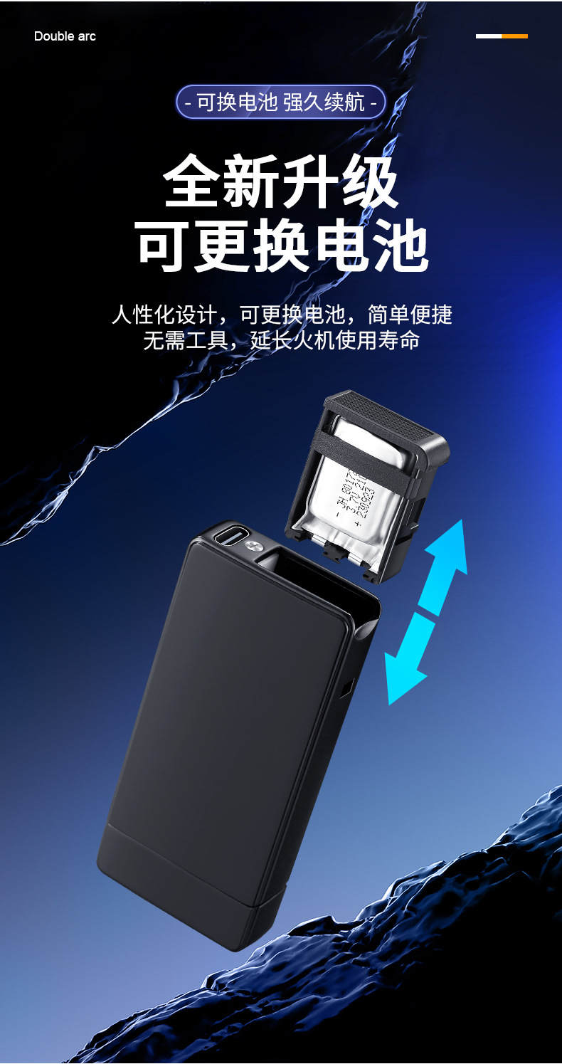 2025创新可换电池type-c快充双电弧打火机防风usb智能点火器批发详情14