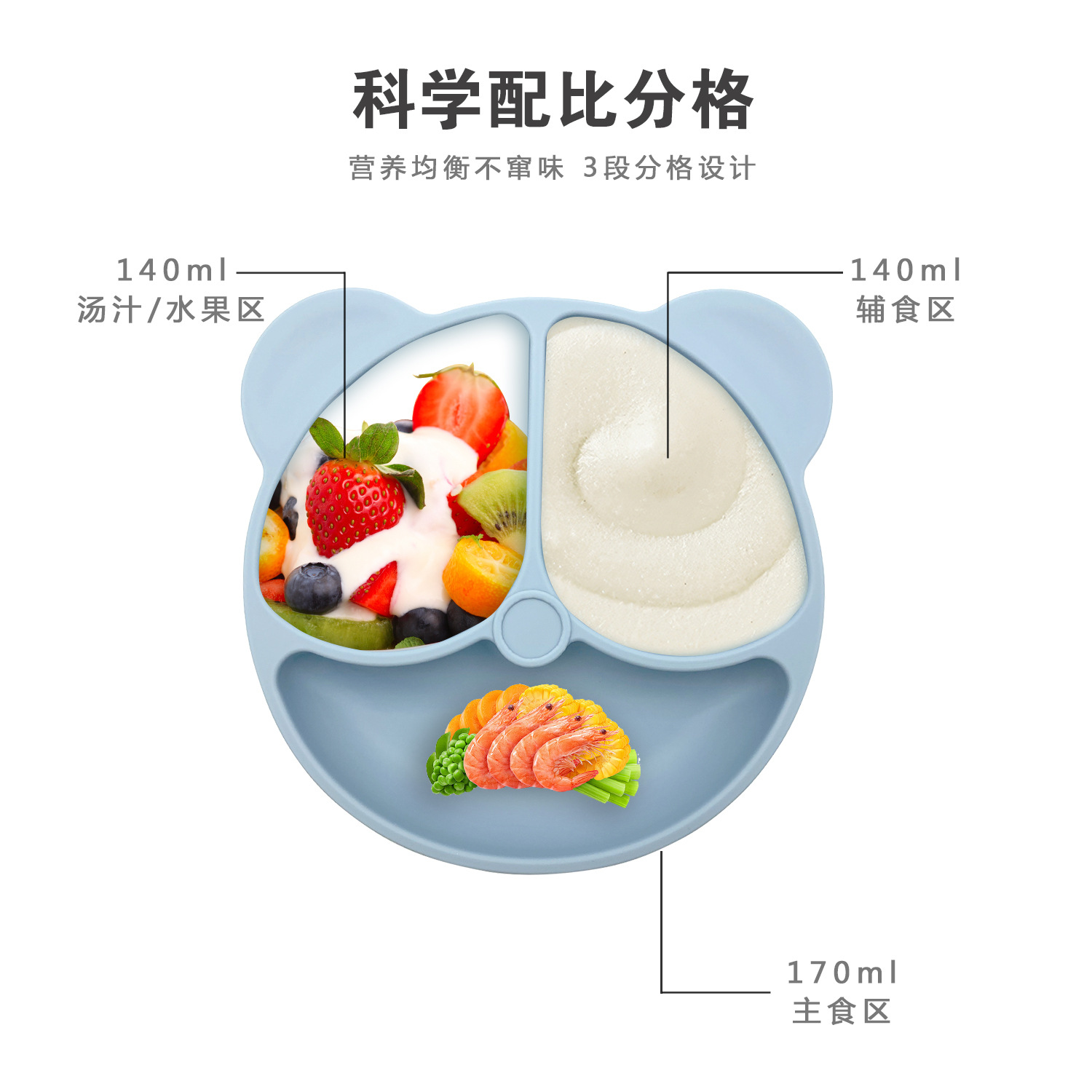 硅胶餐盘宝宝围兜硅胶碗勺小熊婴儿童餐具餐盘套装辅食碗母婴用品详情6
