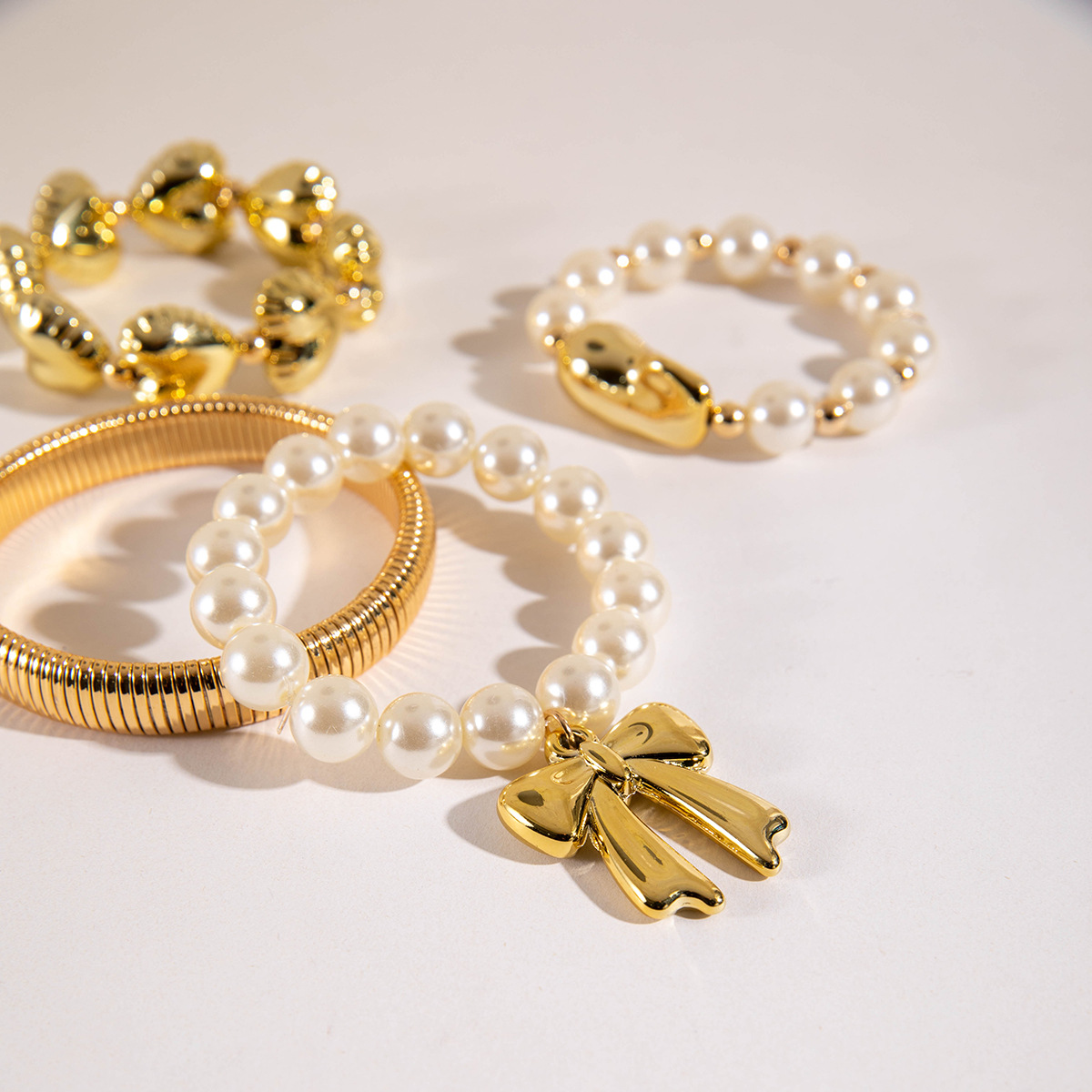 欧美跨境新款多层线条缠绕几何开口手镯套装朋克风波浪形串珠手链详情69