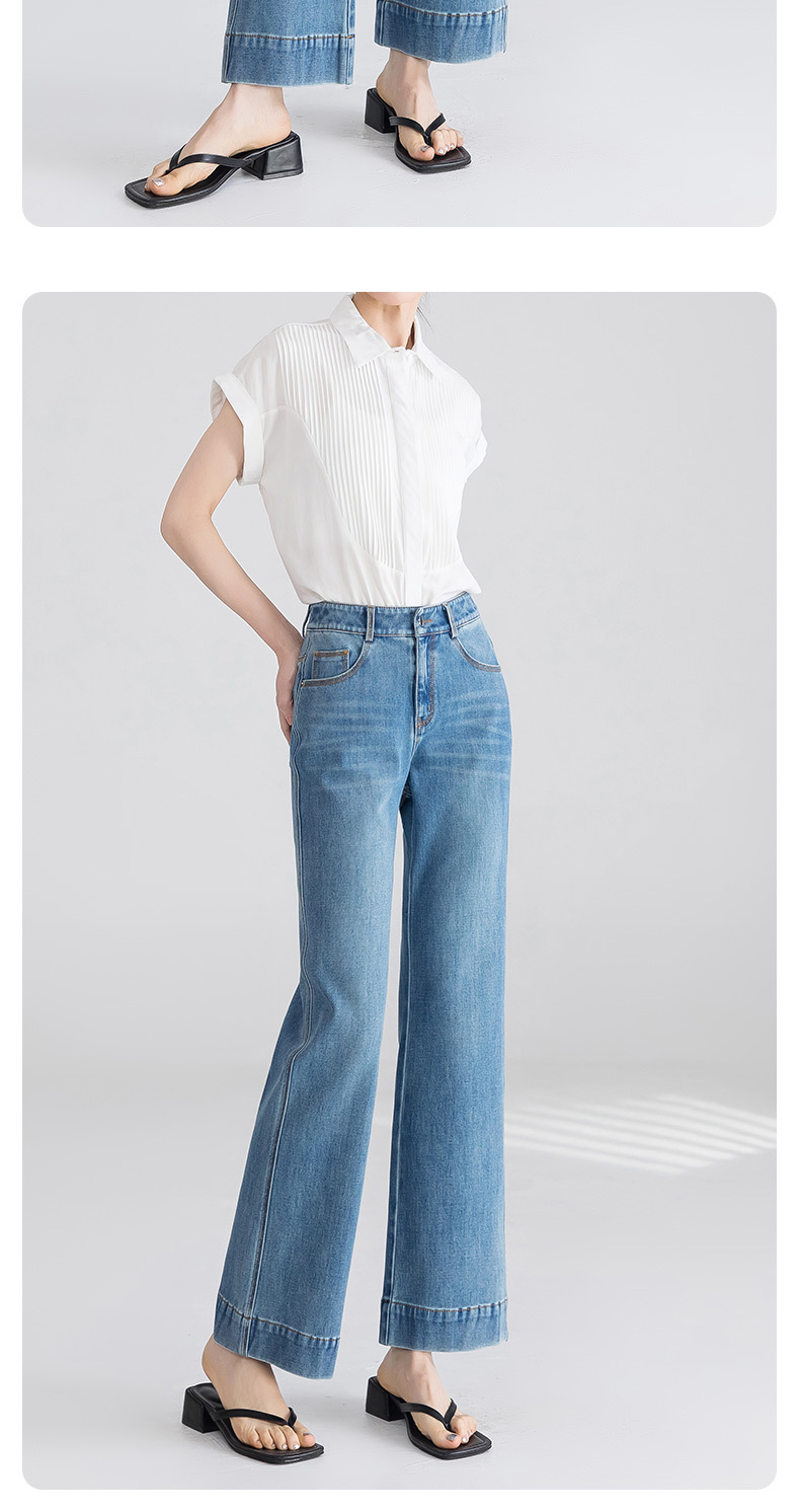 2025新款女式高腰微喇牛仔裤 不贴腿四面弹力显瘦直筒裤 小个子适合穿着的微喇裤详情17