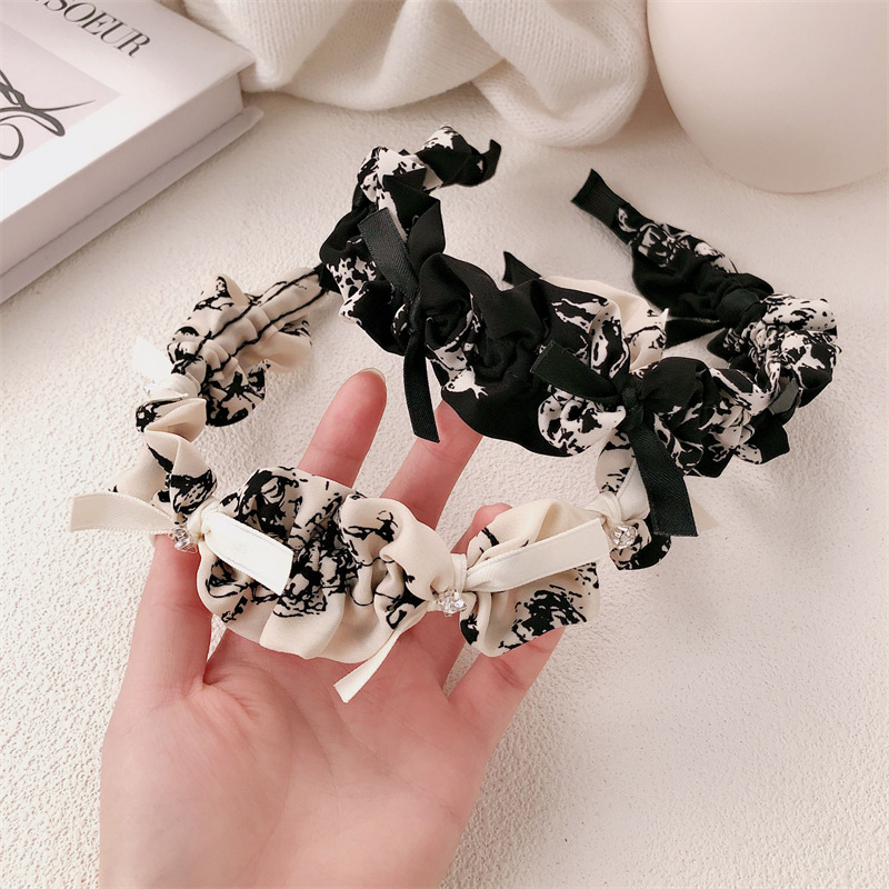 Gentle fabric ink-wash bow hairband for girls, high-end pressure-sensitive hair band, versatile for going out, high top hairpin pic 5