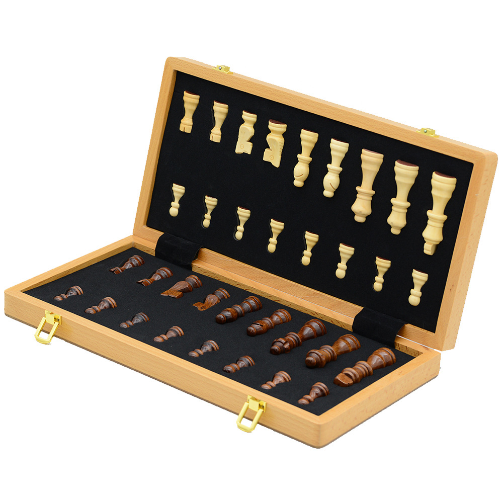 39cm magnetic chess, pine wood, double rear foldable board game toy, cross-border chess pic 8