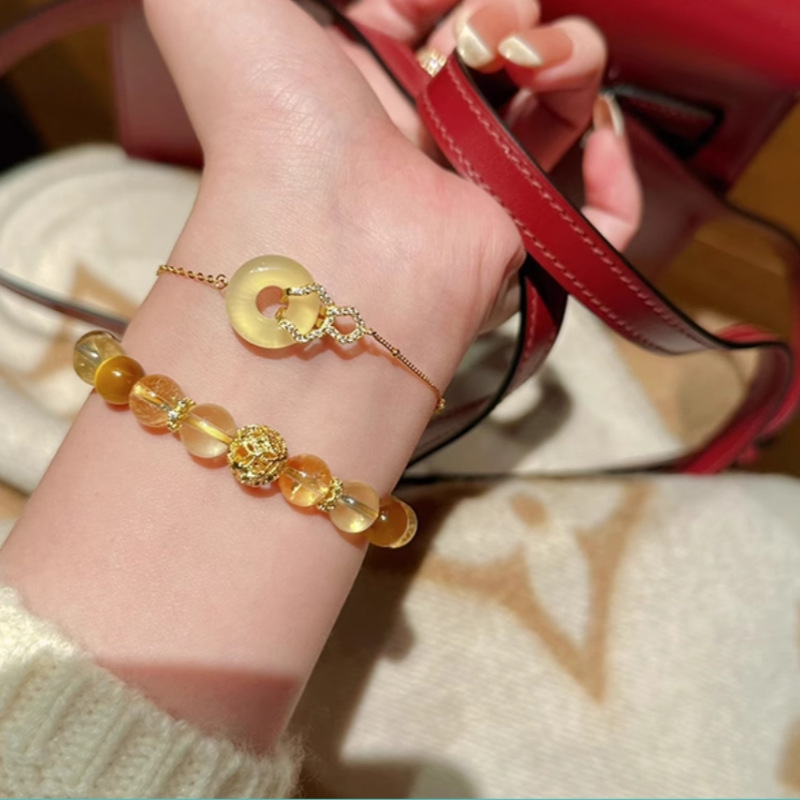 金发晶黄水晶手链黄虎眼石小众设计感黄镂空绣球手串闺蜜生日礼物详情8