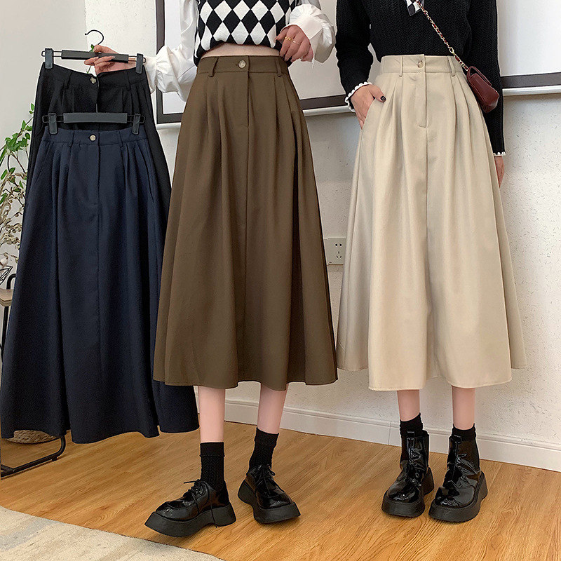 The new Korean-style slimming MIDI skirt for women in the 2022 autumn and winter season is in vogue with A large swing A-line skirt trend pic 3