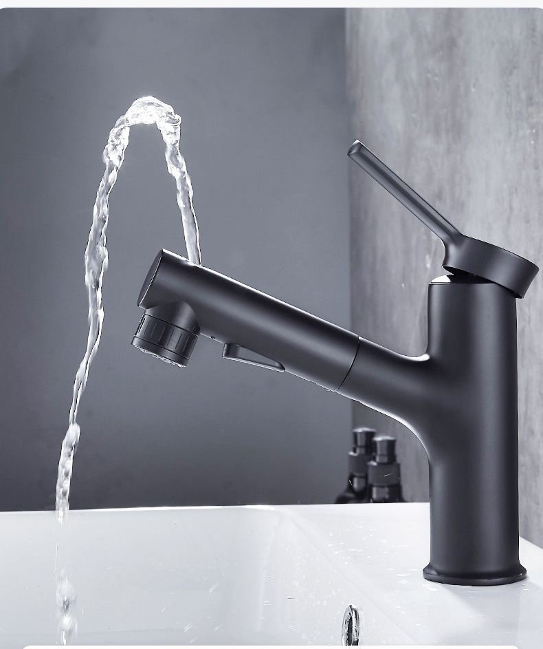 铜面盆抽拉水龙头家用 洗脸洗手盆冷热伸缩抽拉可洗漱烤漆水龙头详情12