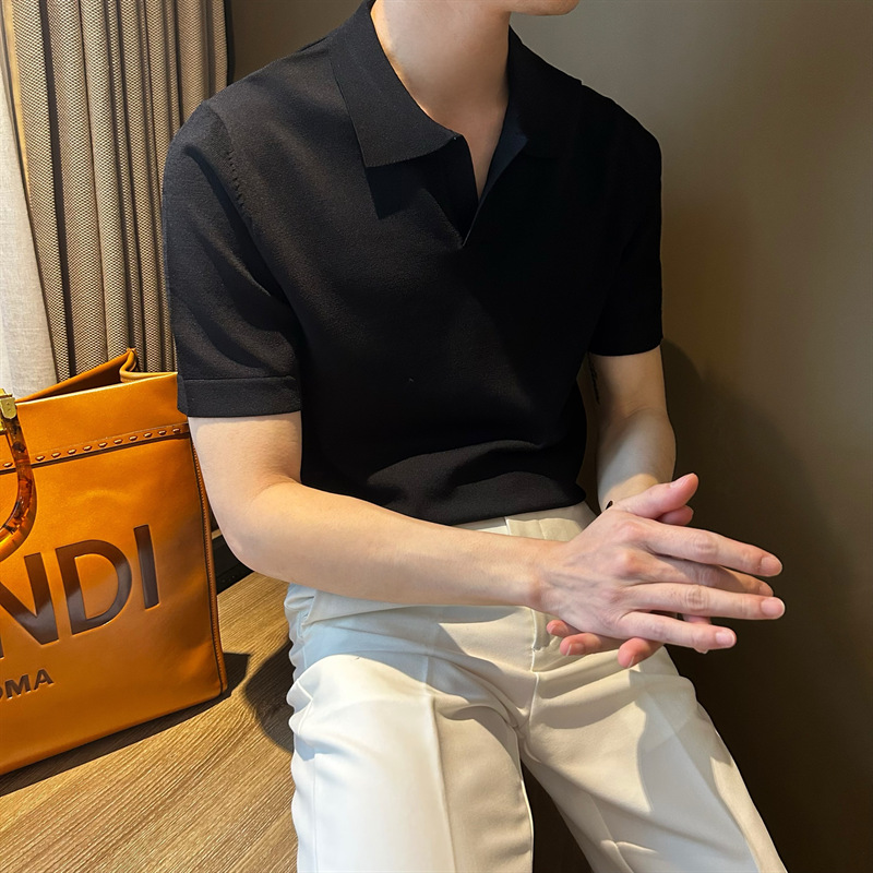 轻熟风Polo衫男短袖夏季薄款冰丝t恤男士针织半袖打底衫韩版潮流详情4
